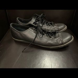 Converse all star black leather shoes